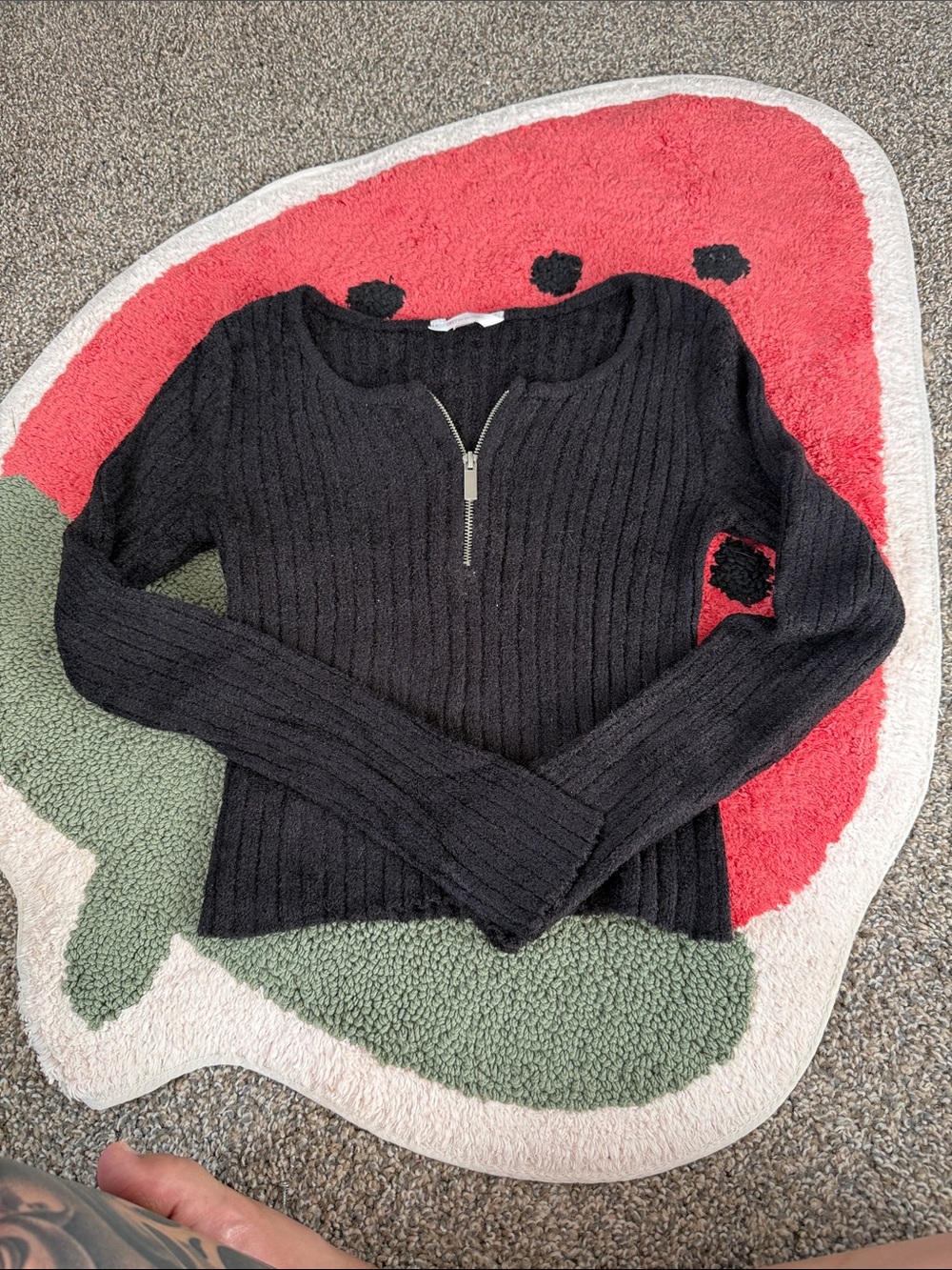 No Boundaries Black Ribbed Zip-Neck Sweater